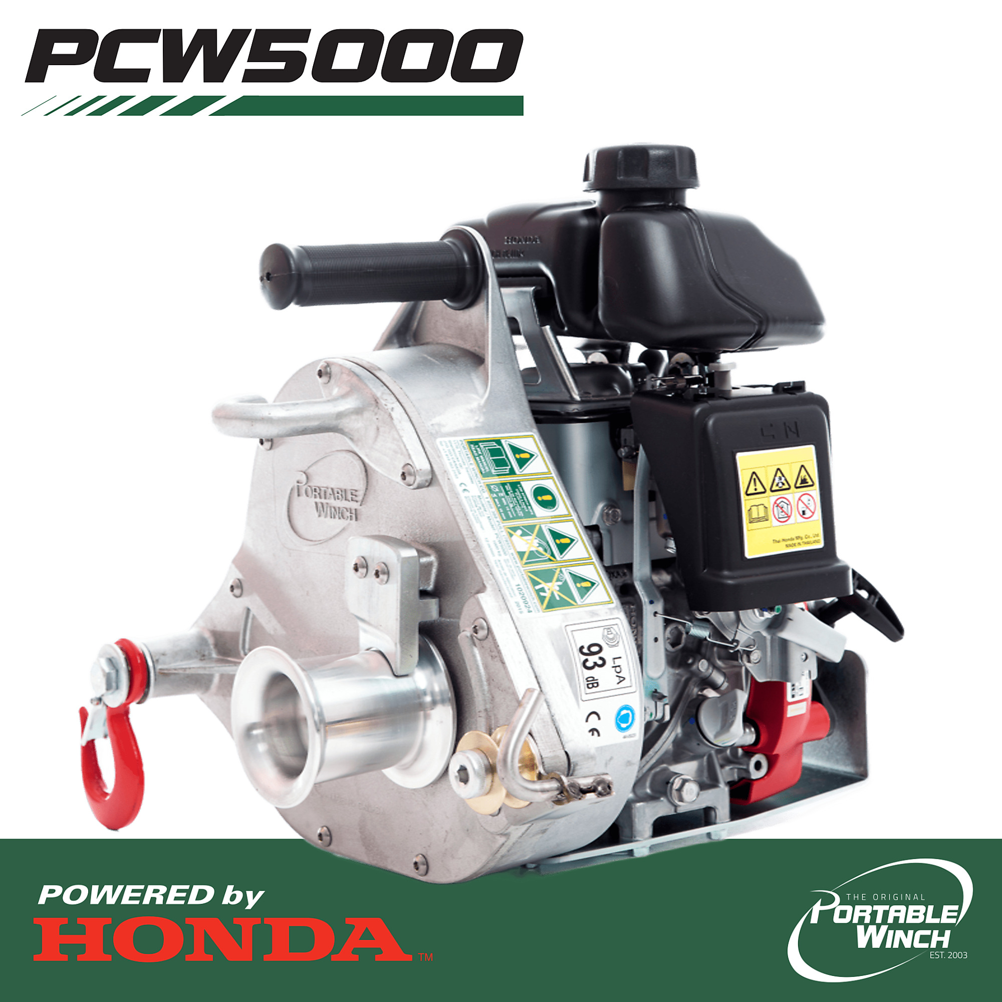 Portable Winch Gas-Powered Capstan Winch, 2,200-Lb. Pulling Capacity, 2.1 HP, Honda GHX-50 Engine, Model# PCW5000